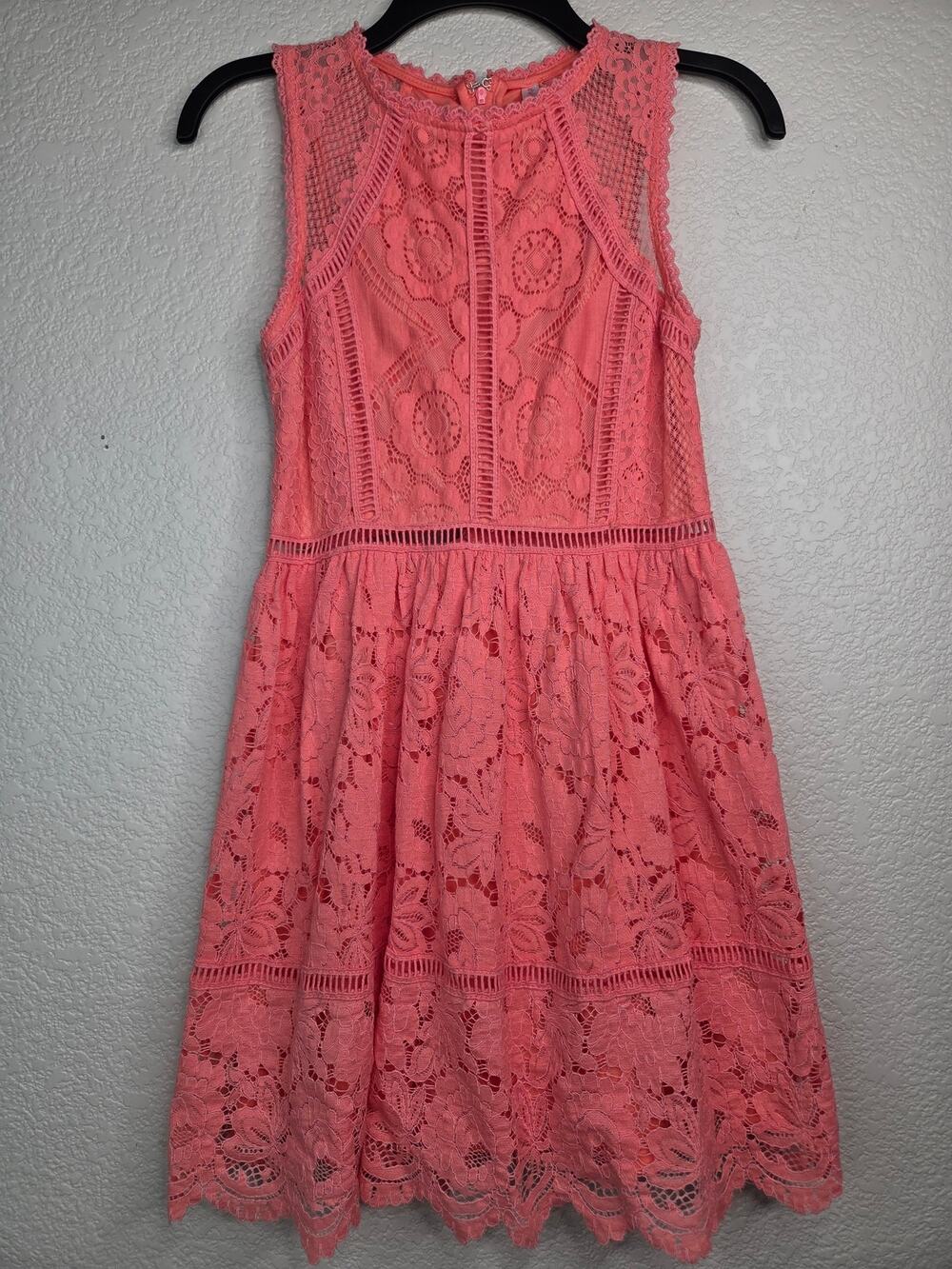 Coral Floral Lace Sleeveless Mini Dress